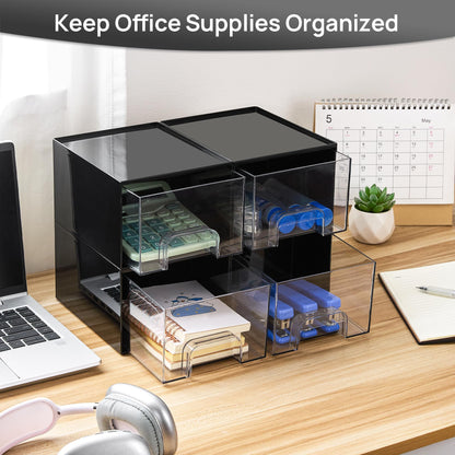 Vtopmart 4 Pack Small Clear Stackable Storage Drawers,Acrylic Bathroom Makeup Organizer,Plastic Storage Bins For Vanity, Undersink, Kitchen Cabinets, Pantry, Home Organization