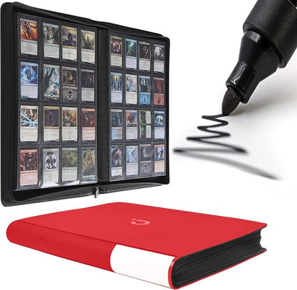 D DACCKIT Card Binder 16 Pocket - Fits 1024 Cards，4X4 Ringless Card Album with Sleeves for Trading Cards & Sports Cards（Model A，Classic Red）