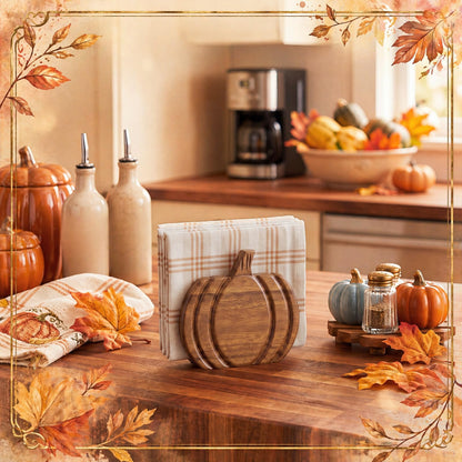 Havawish Wooden Pumpkin Napkin Holder for Table Fall Kitchen Pumpkin Decor Acacia Wood Neutral Tissue Holder Rustic Thanksgiving Centerpieces for Autumn Fall Banquet Thanksgiving Halloween Decoration