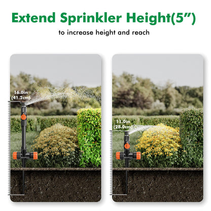 RESTMO Flexible Sprinkler System with Metal Spike Base, Above Ground DIY Irrigation Kit, Multi-Adjustable Lawn Sprinkler Set, Ideal for Plant and Flower Bed Watering, 30ft Garden Hose Included, Orange