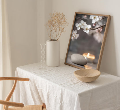 ZHJIOFXG 3 Piece Zen Canvas Wall Art Stacked Stones Cherry Blossom Candle Spa Wall Decor Calming Minimalist Neutral Poster Print Art for Bathroom Bedroom Yoga Room Office Living Room 12x16in Unframed