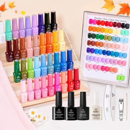 beetles Gel Polish 44pcs Fall Gel Nail Polish Set 36 Colors Brown Burgundy Red Blue Purple Orange Green Black Nude White with Base Top Coat UV LED Needed Salon DIY at Home Gift for Women Colorful Muse