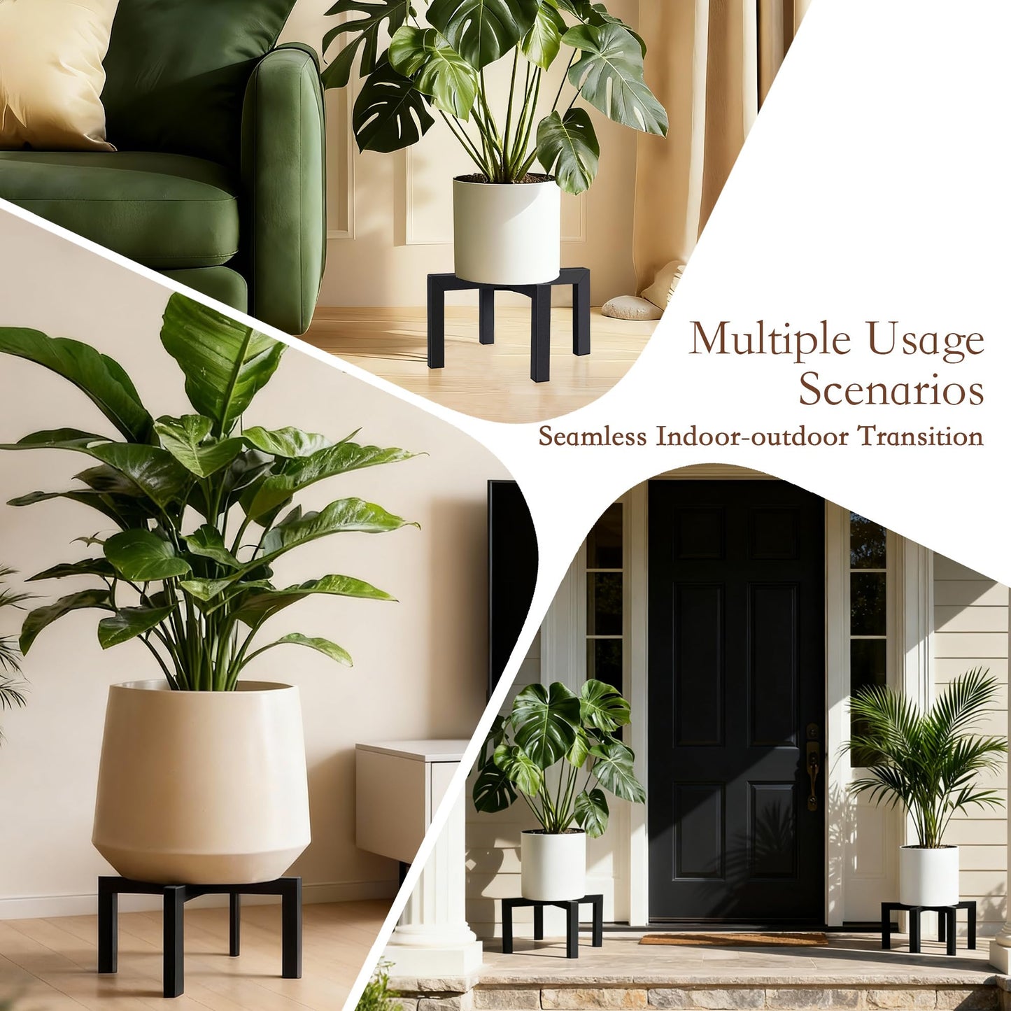 Kriico 2 Pack 12" Metal Plant Stand Indoor Outdoor, Heavy Duty Plant Stools Indoor, Mid Century Modern Planter Holders, Low Short Plant Pot Stands, Black, Fit 5"-12" Pot