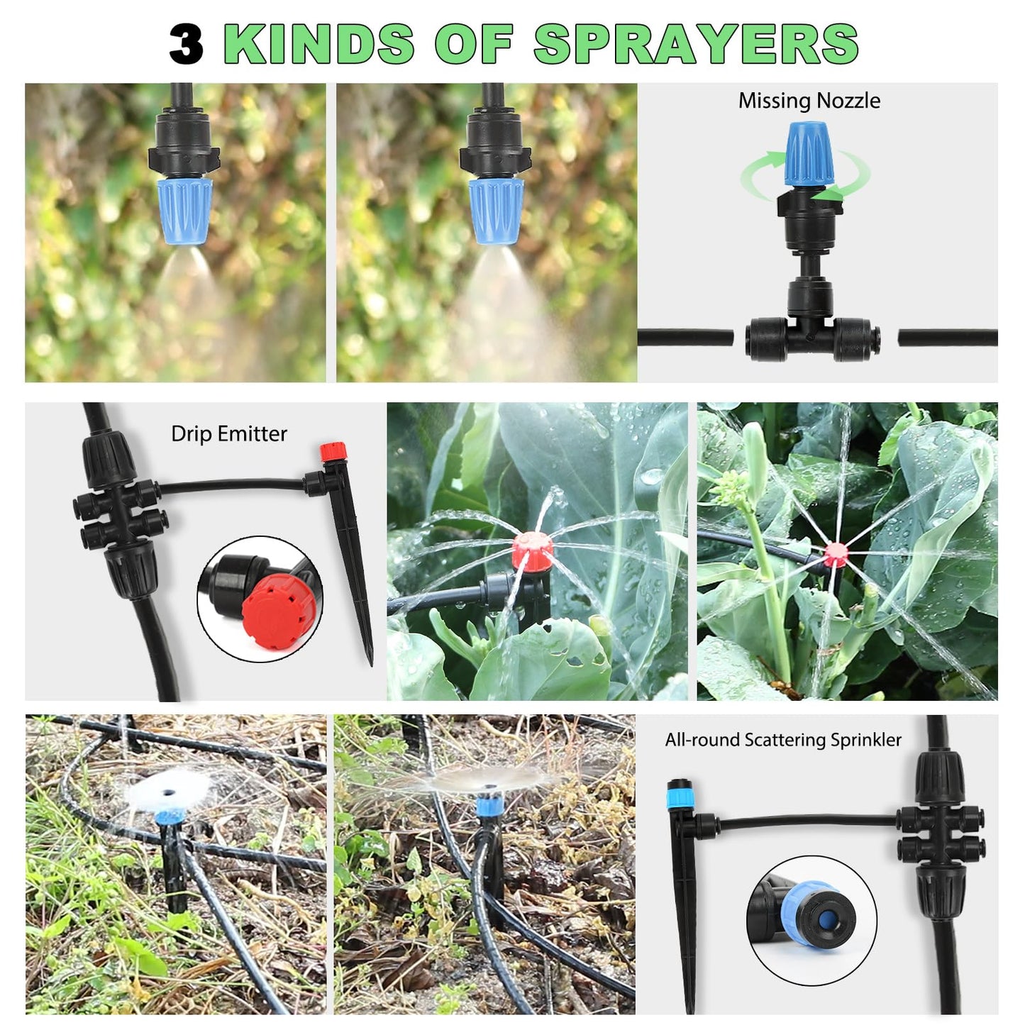 Drip Irrigation Kit – 2026 New Quick-Connect Micro Irrigation System with 46FT 1/2'' Tubing, Locking Nozzle Emitters, Adjustable Misting Sprayers for Gardens, Lawns, Raised Beds and Greenhouses