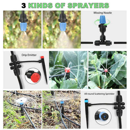 Drip Irrigation Kit – 2026 New Quick-Connect Micro Irrigation System with 46FT 1/2'' Tubing, Locking Nozzle Emitters, Adjustable Misting Sprayers for Gardens, Lawns, Raised Beds and Greenhouses