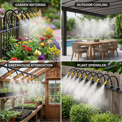 50FT Drip Irrigation Kit for Garden Beds, Greenhouse & Potted Plants – Adjustable Micro Watering System with 1/4" Distribution Tubing, Emitters, Connectors & Stakes