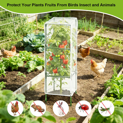 3Pack Garden Bird Netting for Square Tomato Cage, 59" x 18" Garden Netting Pest Barrier Mesh Plant Cover Tomato Cage Net with Zipper & Drawstring, Insect Barrier Tomatoes Protective Cover for Plants