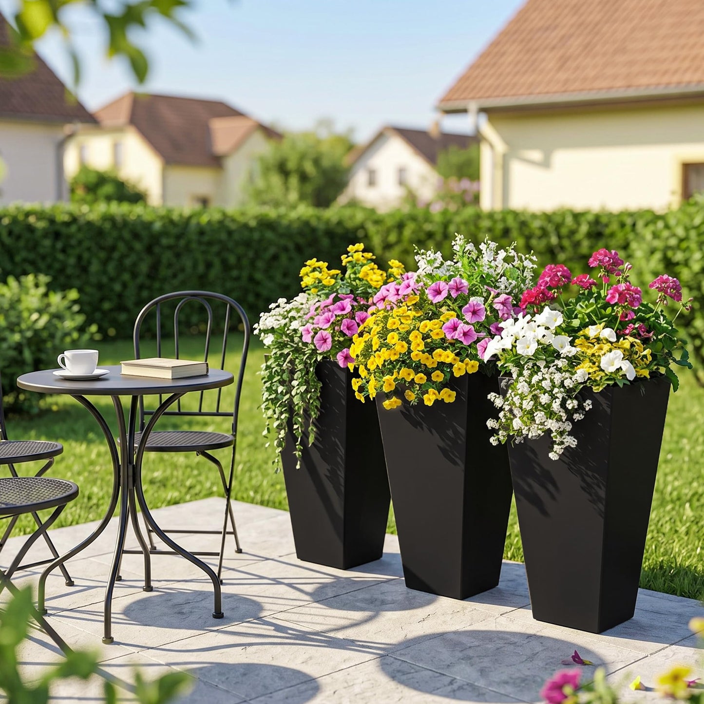 Outsunny Tall Planters for Outdoor Plants Set of 3, 28 in Taper Planters with Drainage Holes, Indoor Grande Plant Pots, Front Porch Decor, Black