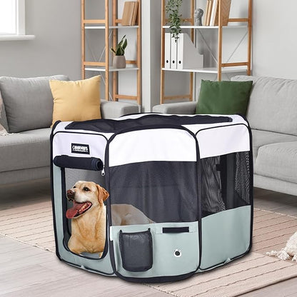 JESPET 61" Pet Dog Playpens, Portable Soft Dog Exercise Pen Kennel with Carry Bag for Puppy Cats Kittens Rabbits,Shale Green