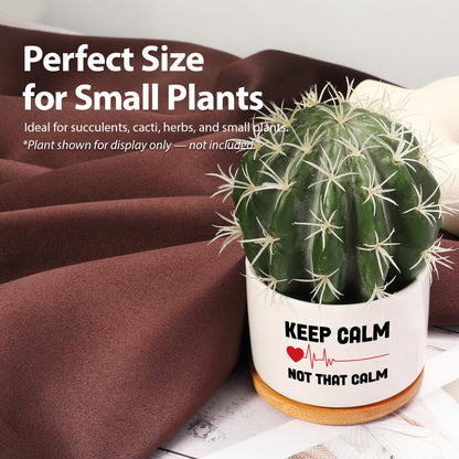 Keep Calm Not That Calm Nurse Gifts Ceramic Succulent Plant Pot Round Doctor EMT Nursing Student Cardiologist Home Office Decor Plant Lover 3.5 Inch White (No Plants) (with Bamboo Tray)