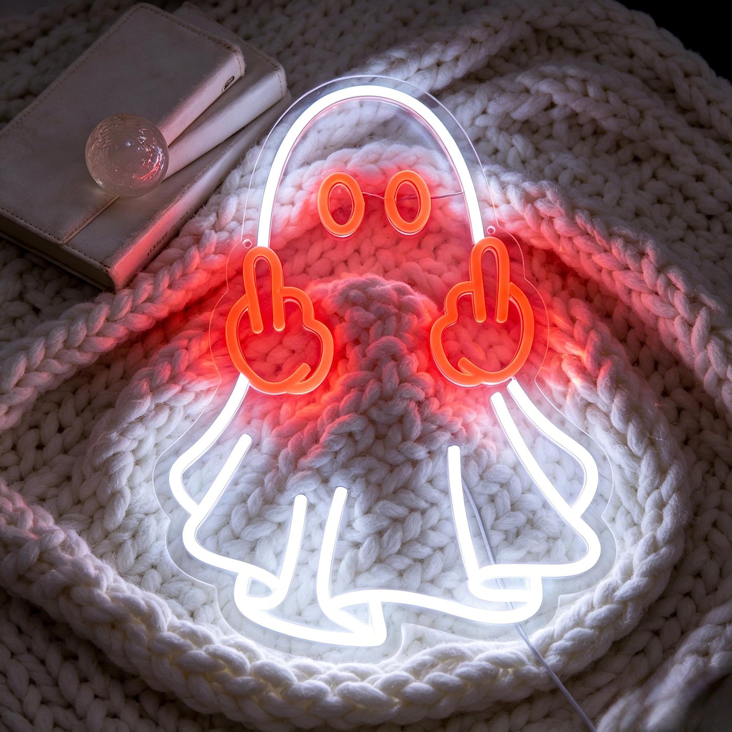 Whfobfe Red&White Neon Sign Led Neon Lights Signs for Wall Decor USB Powered Led Signs for Room Decoration-Ghost