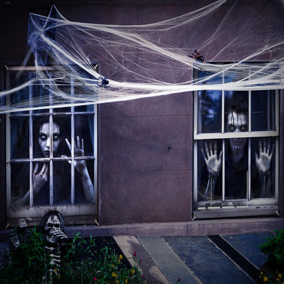 Newwiee 2 Pcs Scary Halloween Curtain Window Silhouette Cover Decoration Theme Poster for Indoor Outdoor Party Wall Door(Spooky Ghost)
