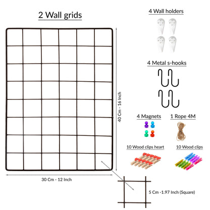 ODOXIA 2 Pack Wire Wall Grid Panel | Photos & Pictures Display Grid Wall Panels | Black, Magnetic & Metal Grid | Photo Grid Wire Board | Hanging Home, Office & Kitchen Decor