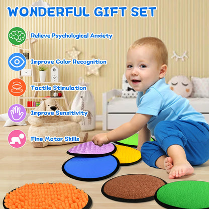 Bouiexye 10 Sets Sensory Mats for Autistic Children Textured Sensory Tiles Sensory Toys Babies and Toddlers with Sensory Issues Tactile Sensory Walls Fidgeting Educational Activity (Round)