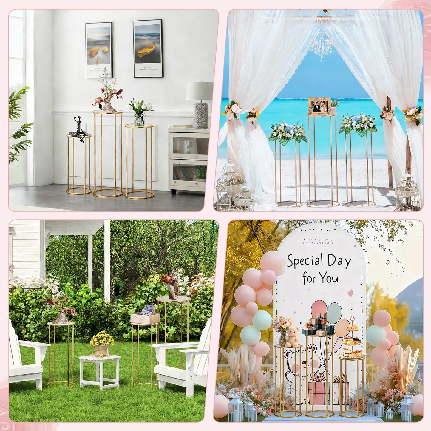 Cylinder Stands for Party, 3Pcs Gold Cylinder Pedestal Stand, Cilindros Para Fiestas Cake Table Stand Parties Metal Round Cylinder Display Plant Stand Tables for Weddings Birthday Party Decorations