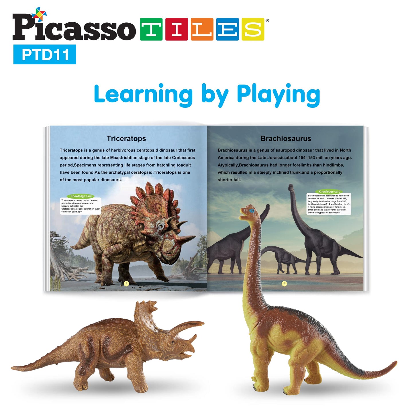 PicassoTiles Dinosaur Play Mat Toys 32pc Dino Playset STEM Activity Learning Kit STEAM Toy with Educational Book, 21 Action Figures T-Rex, Triceratops, Velociraptor, Trees, Rocks for Kids 3+ PTD11