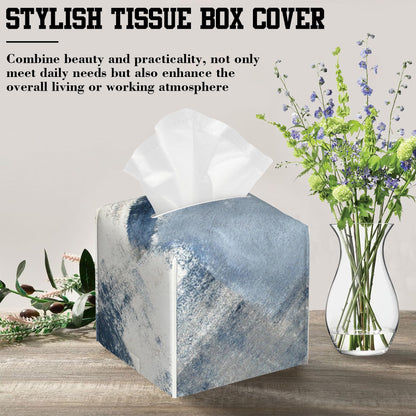 OHEGBXE Tissue Box Holder Blue and Grey Abstract Art Square Leather Tissue Box Cover Modern Cube Facial Paper Cover Case for Bathroom Vanity Countertop Night Stands Tabletop