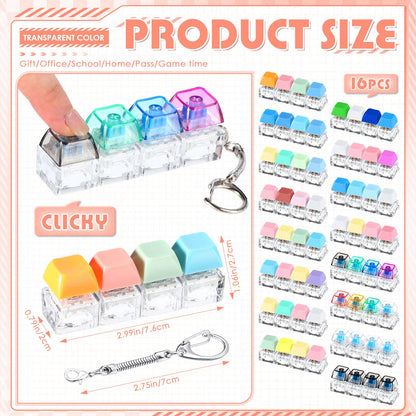 Halloscume 16 Pcs Click Sound Keyboard Adult Fidget Clicker Toy 4-in-1 Keyboard Fidget Keychain Cube Mechanical Key Button Clicker Stress Relief Gift for Office School Home to Pass the Time