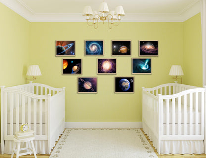 YUESJGM Outer Space Posters Planet Painting Galaxy Pictures Nebula Wall Art Kids Bedroom Outer Space Room Decor Interstellar Posters Living Room and Home Decoration Set of 9(8x10 inches) Unframed