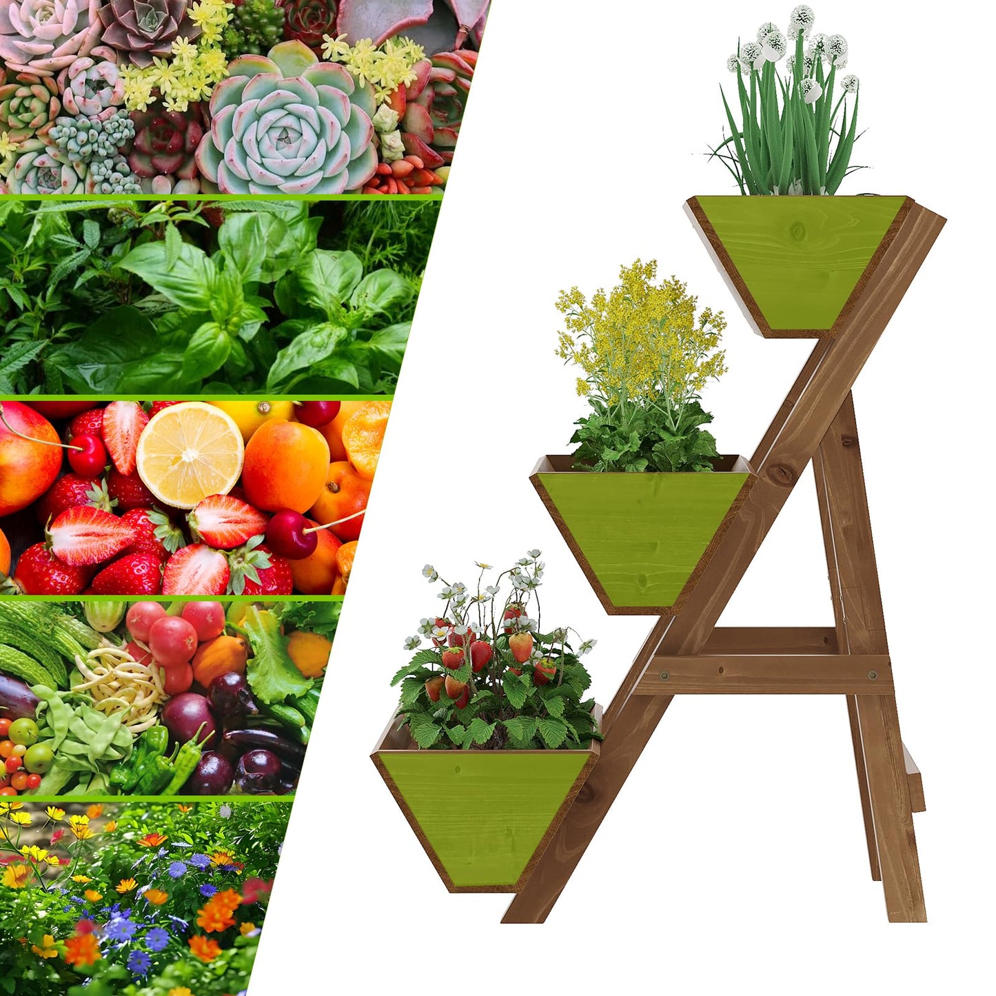 Dawnyard 3-Tiers Wooden Raised Garden Bed Planter Box Flower Pots Vertical Garden Planter Wood Plant Stand for Vegetables Flowers Herbs for Patio, Balcony, Freestanding (Brown S)