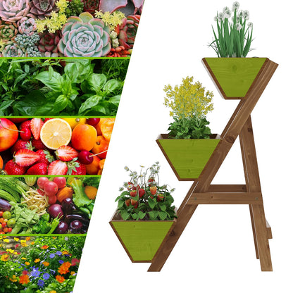 Dawnyard 3-Tiers Wooden Raised Garden Bed Planter Box Flower Pots Vertical Garden Planter Wood Plant Stand for Vegetables Flowers Herbs for Patio, Balcony, Freestanding (Brown S)