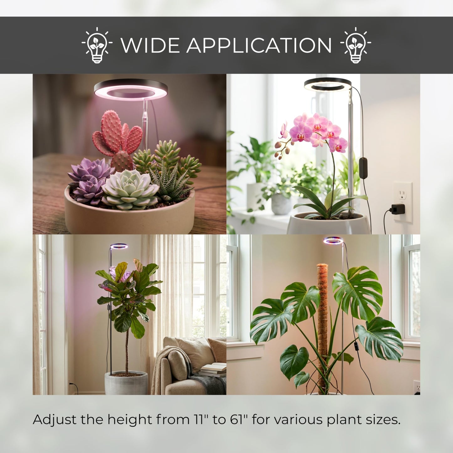 Grow Light in Pot, Full Spectrum LED Plant Grow Light, Height Adjustable, Inline Control for 3 Color Modes Selectable, Auto Timer 3/9/12 Hours, 10 Brightness Levels, USB Plug, for Large Tall Plants