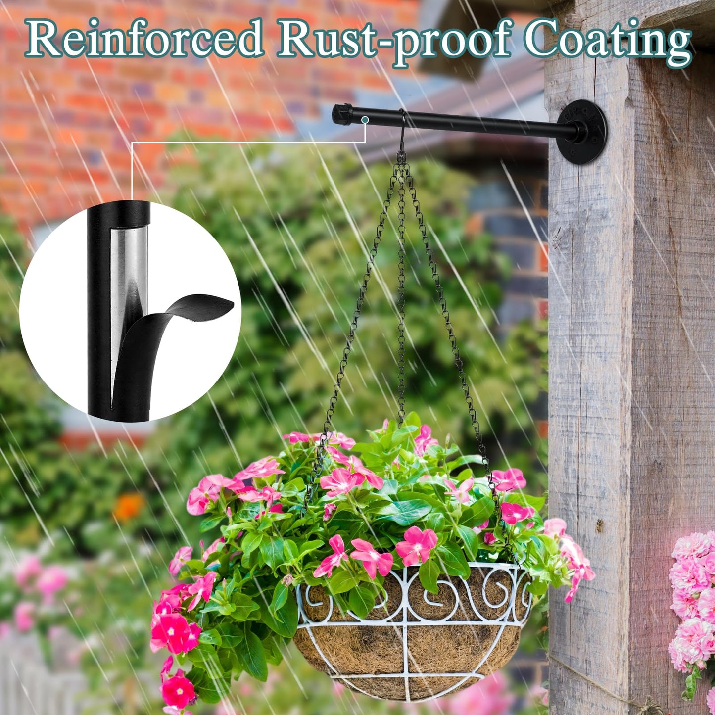 2 Set Plant Wall Hanger Rod(12.2'') with Hanging Chain, Heavy Duty Metal Rod Hanging Holder 30lbs Weight Capacity for Indoor/Outdoor Plants, Mounted Plant Shelves for Wall Window(Pot Not Included)
