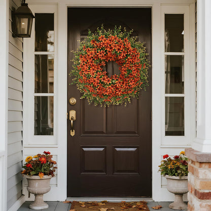 26" Fall Wreath for Front Door, Porch, Window - Large Artificial Eucalyptus Leaves with Fake Silk Flowers Outdoor Wreath for Home Farmhouse Harvest Festival Thanksgiving Day Autumn Decor