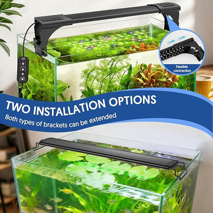 QZQ LED Aquarium Light, 24W Fish Tank Light with 24/7 Lighting Mode, Timer, DIY Mode, Adjustable Brightness, Full Spectrum Aquarium Plant Light with Extendable Brackets for 14-20 Inch Fish Tank