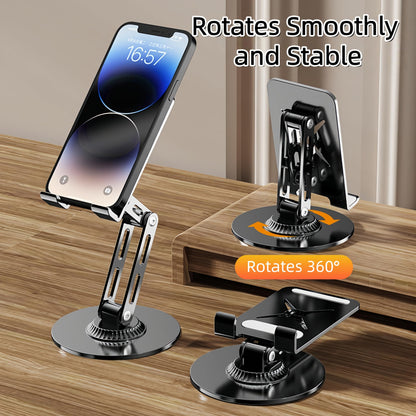 Briteroh All-Metal Cell Phone Stand 360° Rotatable & Height Adjustable - 25KG Super Load-Bearing, Foldable Desk Stand for Phone, Compatible with iPhone 17/16/15/14, Nintendo Switch, Silver