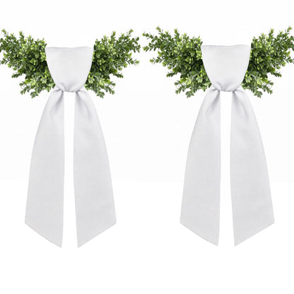 Presentastic 2 Pcs White Wreath Sash for Front Door, Embroidery Blank Wreath Sashes, Textured Twill Finish Sash Ribbon Accessories for Flower Bouquet Garland Yard Doorway Wedding Xmas, 4.5 x 57 Inches
