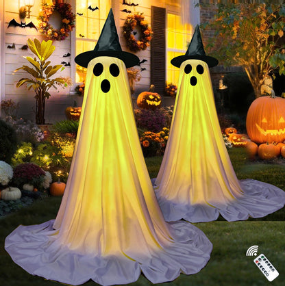 VersaCharm Halloween Ghost LED String Lights Decor Indoor/Outdoor Light Up Spooky Decoration with Remote Control for Yards, Porch, Gardens, Lawn & Party White 2 Packs