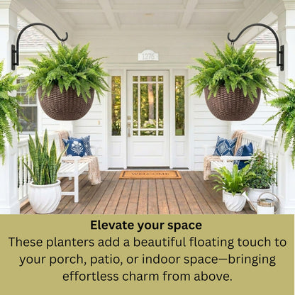 LaLaGreen Bundle- 4 Pack, 11 Inch Self Watering Hanging Basket + 2 Pack, 24 Inch Metal Basket with Coco Liner Wall Mount Fence Rail Planter Round Plastic Flower Pots Balcony Porch Patio Outdoor Garden