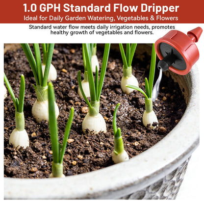 50 PCS 1 GPH Pressure Compensating Drip Irrigation Spot Watering Dripper, Standard Flow Drip Irrigation Emitters Heads for Vegetables Flowers Irrigation Drippers Parts for Outdoor Garden Beds Balcony