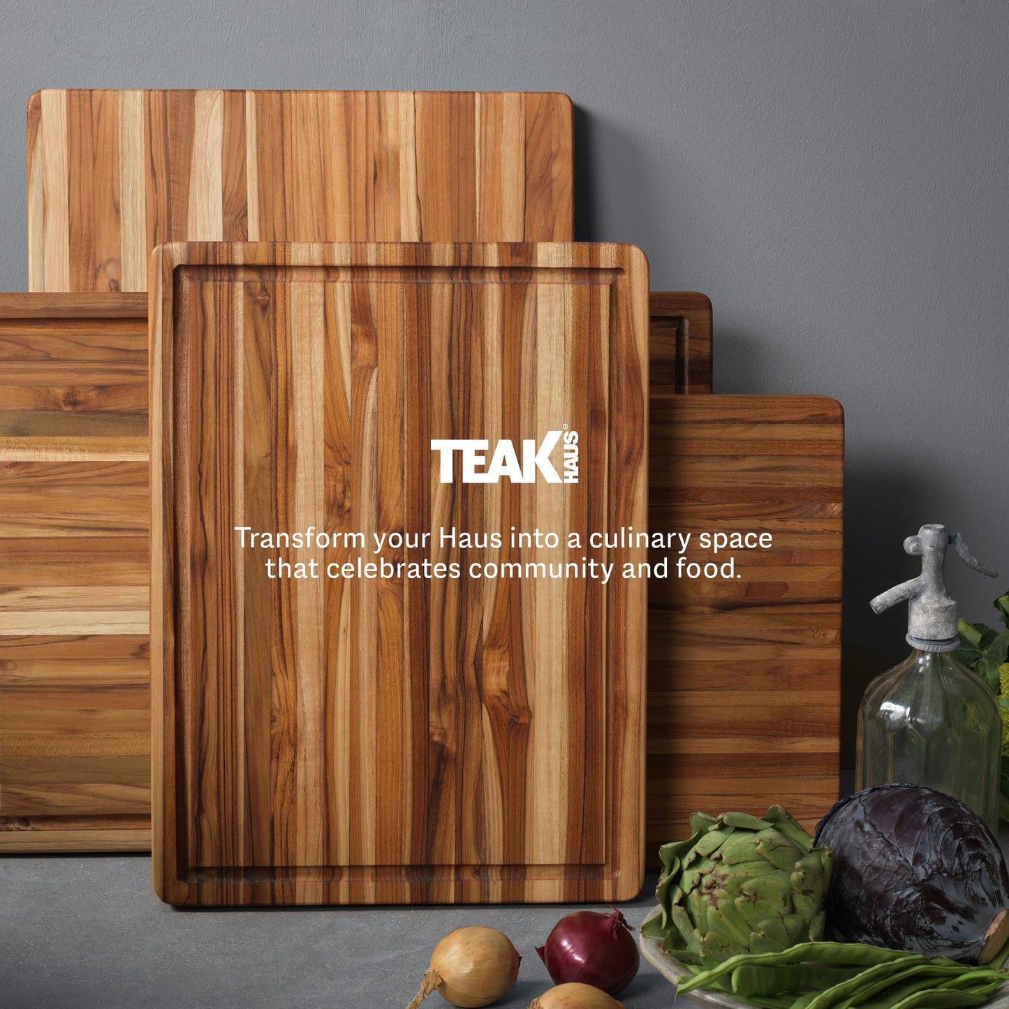 Teakhaus Cutting Board - Extra Large (XL) Wood Cutting Board with Grip Handles - Reversible Teak Edge Grain Wood - Knife Friendly - FSC Certified