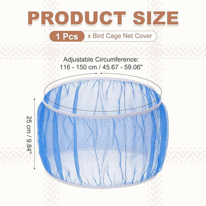 Bird Cage Seed Catcher, Bird Cage Net Cover Seeds Guard, Universal Birdcage Accessories, Blue, Circumference 45.7"-59.1", Height 9.8" for Parrot Cockatiel Enclosures