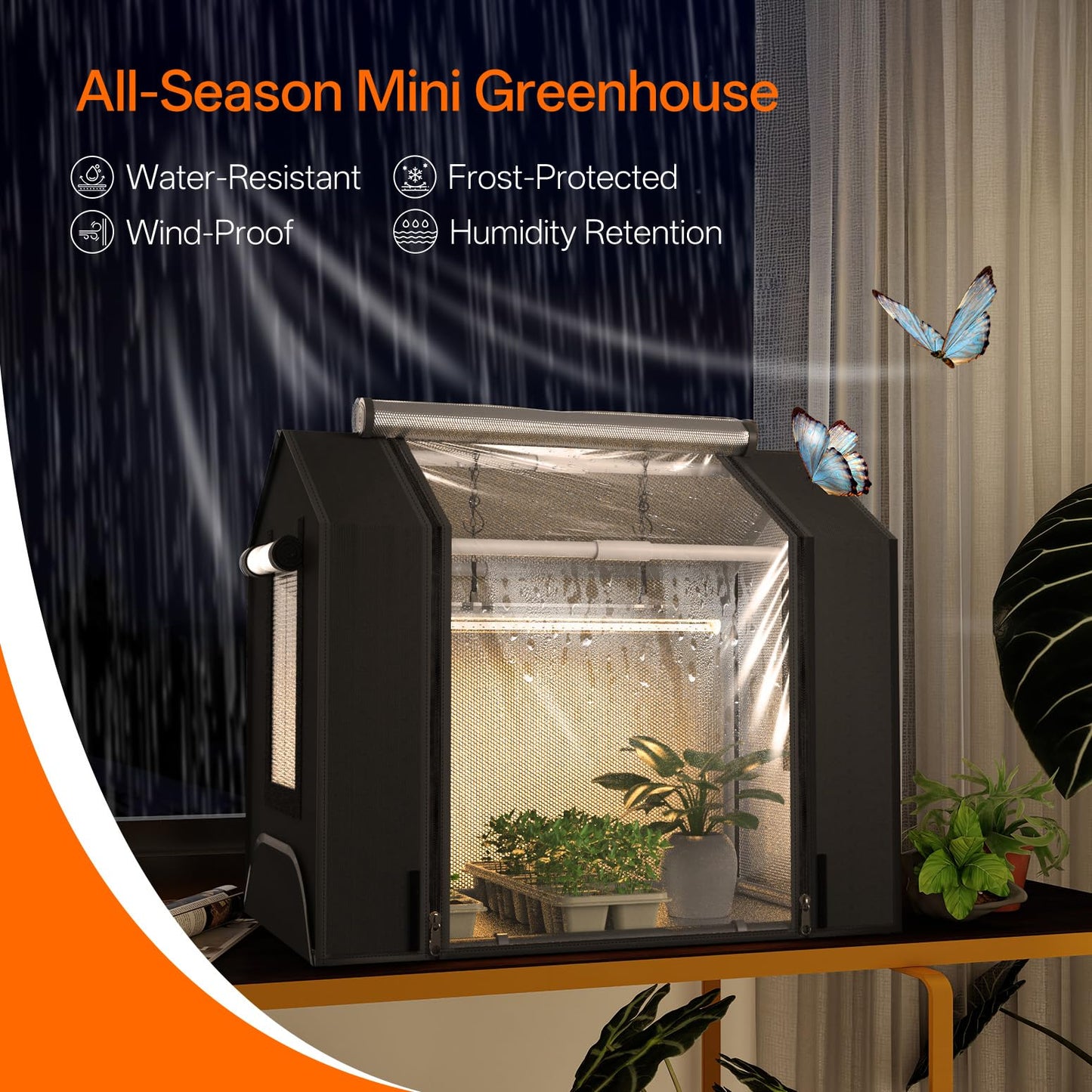Bstrip Indoor Greenhouse with Grow Light, GM3 Small Grow Tent with Oxford Fabric, Waterproof Base Mat & Ventilation Windows for Seed Starting & Plant Growth, 18W Grow Light with Timer, 23.8x15.7x20.5