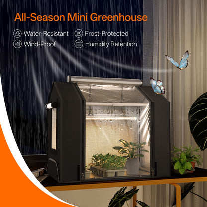 Bstrip Indoor Greenhouse with Grow Light, GM3 Small Grow Tent with Oxford Fabric, Waterproof Base Mat & Ventilation Windows for Seed Starting & Plant Growth, 18W Grow Light with Timer, 23.8x15.7x20.5