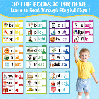 YOTOY 30 Read and Rhyme Flip Books, Word Family ABC Vocabulary Flashcards, Phonics Flash Cards, Kindergarten Sight Word - Learn to Read Activity Games, Toys for Kids Toddlers Ages 2 3 4 5 8 Years Old