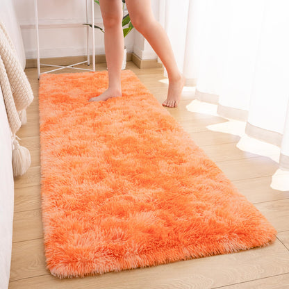 Softlife Orange Area Rug for Bedroom, Fluffy Shag Plush Tie Dyed Rugs for Living Room Girls, Shaggy Throw Carpet for Kids Soft Fuzzy Runner Small 2x6 Runners for Hallways Dorm