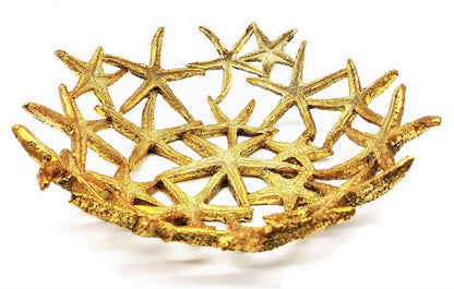Mazeology Nautical Beach Seashore Starfish Centerpiece Bowl 11” Diameter Cast Resin Decorative Shiny Gold