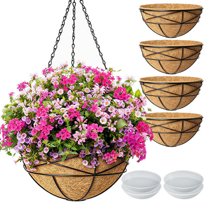 Karlliu 4 Pack 12 Inch Hanging Planters for Outdoor Plants Metal Watering Flower Baskets with Coco Liner for Outside Panting Plant Holder Pot for Home Garden Porch Balcony Railings Decor