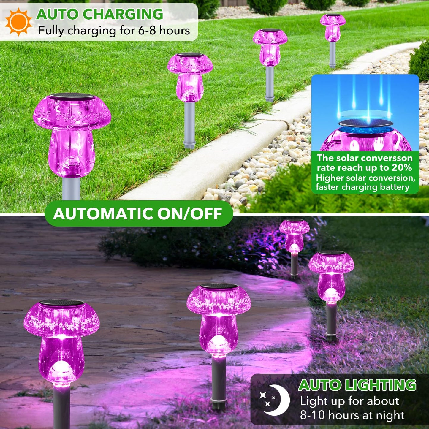 Solar Lights Outdoor, 8 Pack Mushroom Lights Outside Waterproof, Solar Powered LED Lighting for Garden, Yard, Landscape, Path, Pathway, Lawn, Walkway, Driveway, Backyard Halloween Decor (Purple)