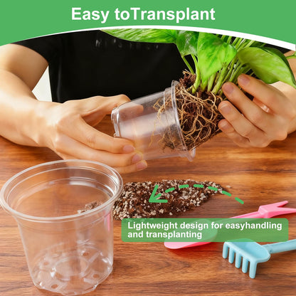 SLMKHHU 45 Pack 7/8/10 Inch Clear Nursery Pots with Drainage Holes,Higher Large Gallon Clear Plastic Pots for Plants,Plant Seedling Pot for Indoor & Outdoor Gardening