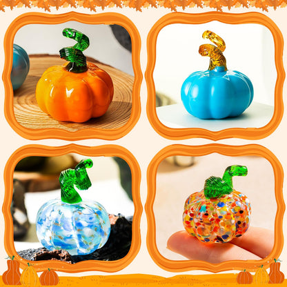 ALDMIO 6 Pcs Halloween Hand Blown Glass Pumpkin Decorations, Mini Pumpkins Halloween Pumpkin Figurines, Glass Fruit Decor for Thanksgiving Ornament, Fall Harvest and Collectible Figurine Present