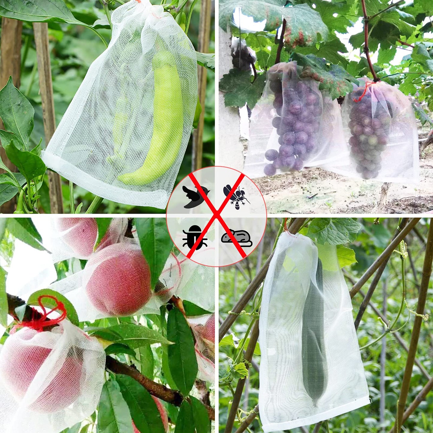 Kikhope 50 Pcs Fruit Protection Bags, 14"x10" Fruit Netting Bags, Garden Netting Bags with Drawstring, Fruit Tree Bags, Netting Barrier Bags for Protecting Fruits and Vegetables