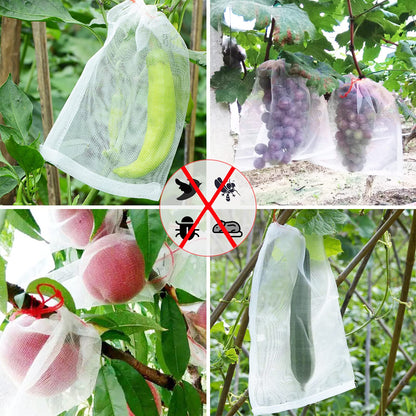 Kikhope 50 Pcs Fruit Protection Bags, 14"x10" Fruit Netting Bags, Garden Netting Bags with Drawstring, Fruit Tree Bags, Netting Barrier Bags for Protecting Fruits and Vegetables