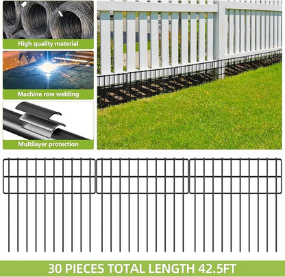 42.5ft(L) x 13in(H) Animal Barrier Fence, 30 Panels No Dig Fence, Garden Fence Barrier for Bottom, Rabbit Fence for Garden, Dog Fences Barrier, Rustproof Metal Fences Border for Outdoor