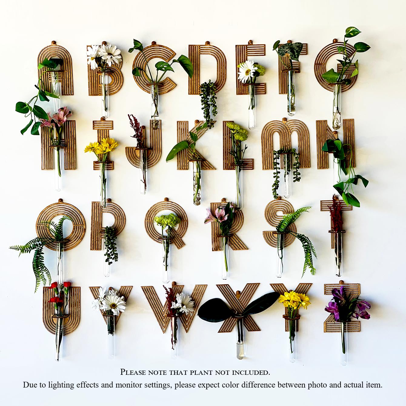 Home Letter Wall Propagation Planters Test Tubes Wall Decor for Hanging Plants Clear Water Plant Vase Brown Wood Water Propagation Station 4 Pack