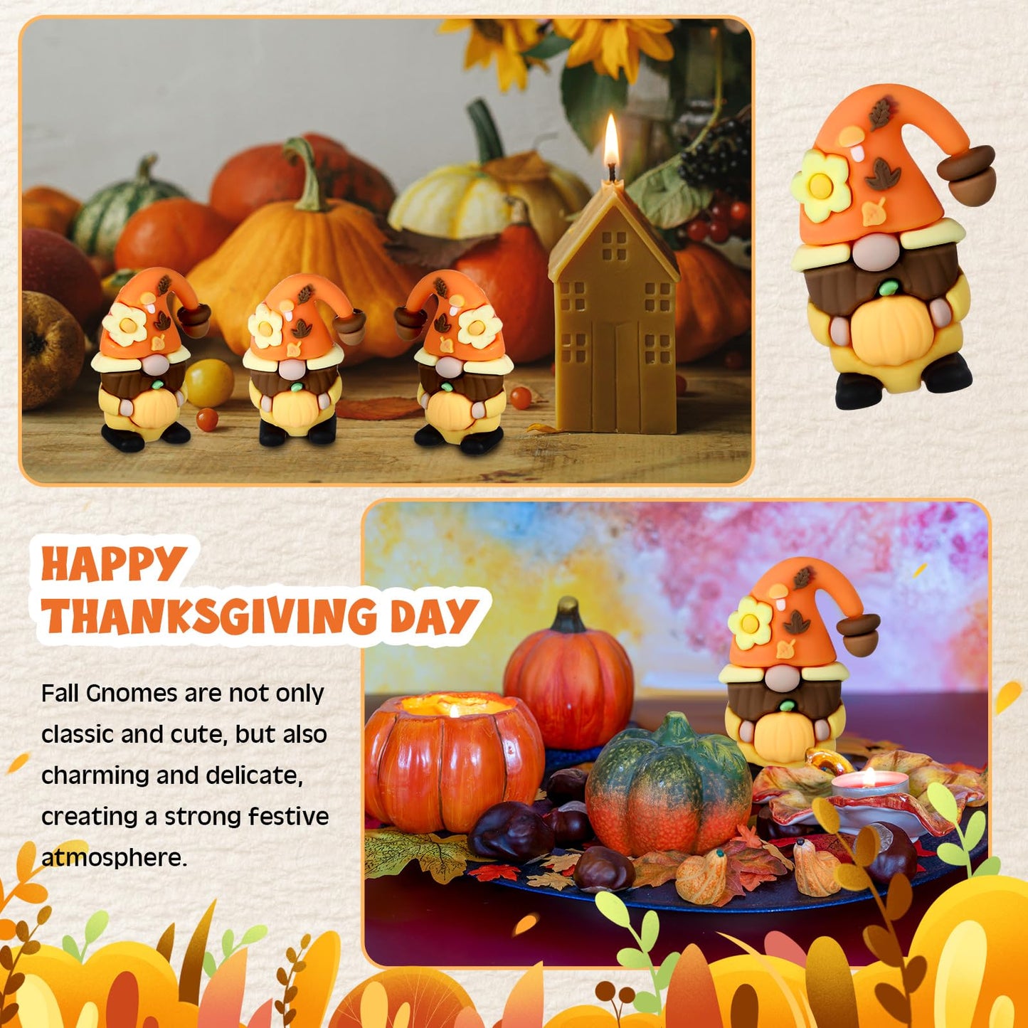 Halloscume 50 Pcs Mini Fall Gnomes Tiny Thanksgiving Figurines to Hide Pumpkin Miniature Ornaments Small Gnomes Figurines for Harvest Thanksgiving Decorations